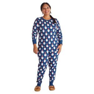 The Company Store Womens Santa Pajama Set Navy Santa Print